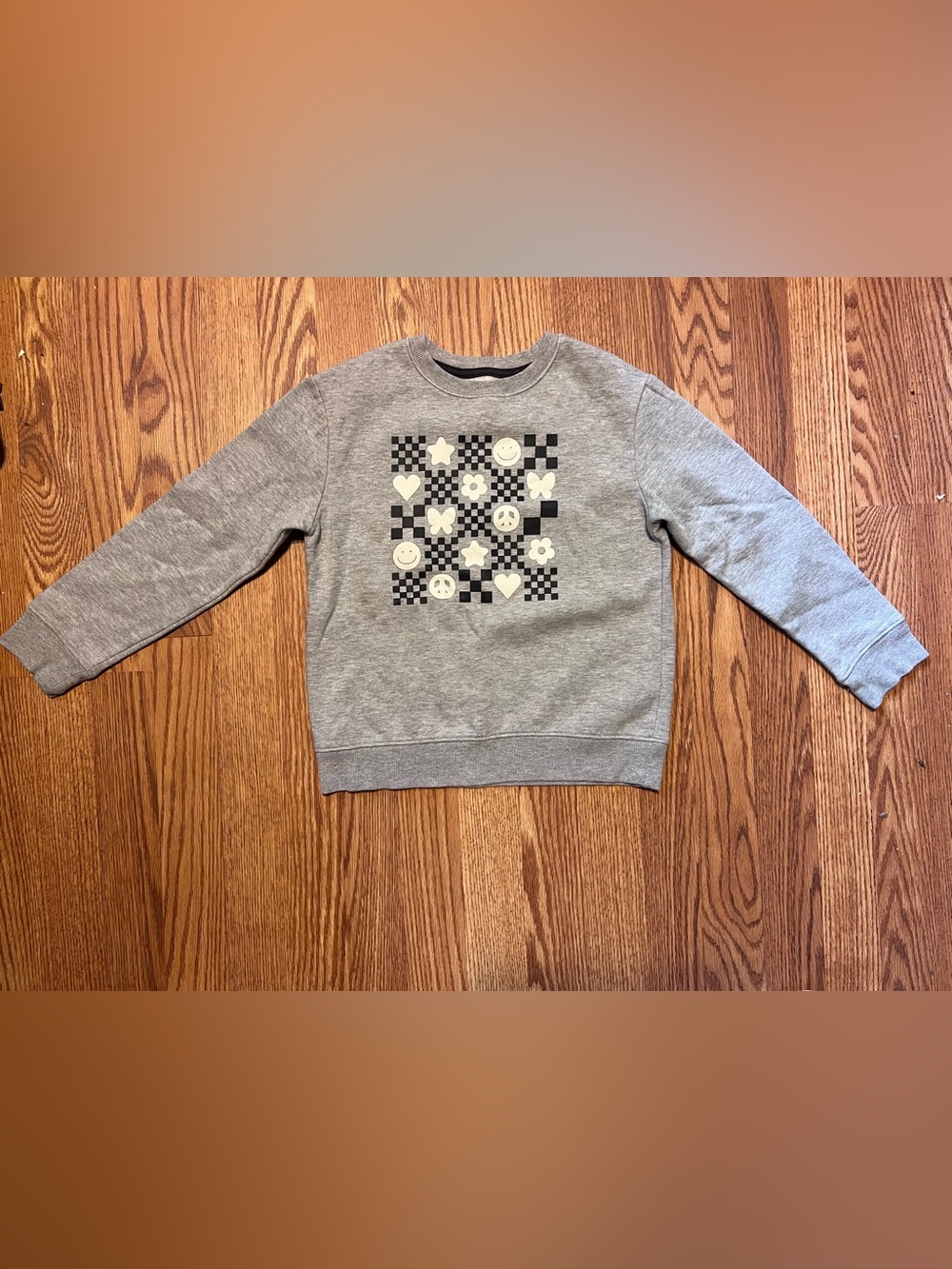 Cat & Jack Gray Crewneck Sweatshirt with Checkerboard Icons
